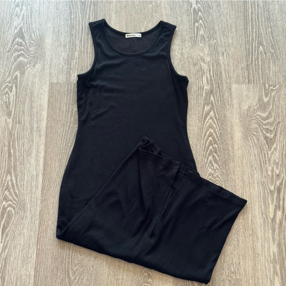 Marine Layer Lexi Rib Daytime Midi Dress Minimal Black Sleeveless Stretch Sz M - Picture 9 of 10